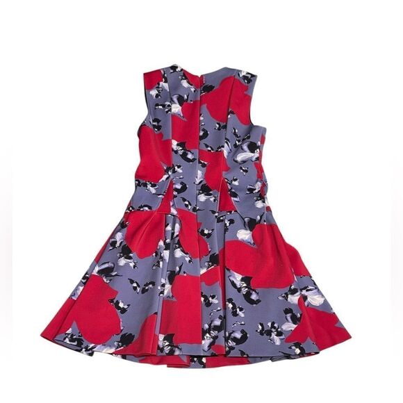 THAKOON luxury brand Blue & pink floral mini pleated neoprene flare dress sz 8 - Picture 2 of 9